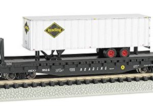 Bachmann 52'6" Flat Car with 35' Ribbed Piggyback Trailer - READING with READING TRAILER - N Scale