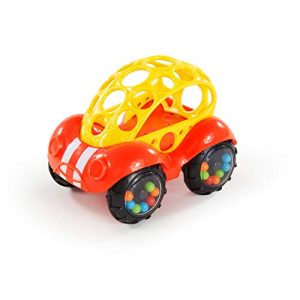Bright Starts Easy Grasp Push Vehicle Toy - Ages 3 Months +, Rattle & Roll Buggie, Red