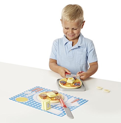 Melissa & Doug Flip and Serve Pancake Set (19 pcs) - Wooden Breakfast Play Food