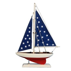Hampton Nautical Wooden Patriotic Sailer Model Sailboat Decoration, 17"