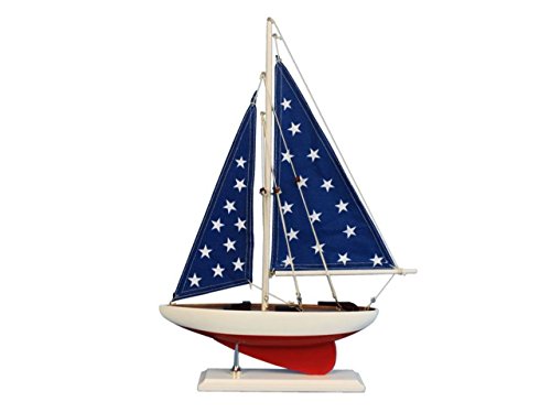 Hampton Nautical Wooden Patriotic Sailer Model Sailboat Decoration, 17"