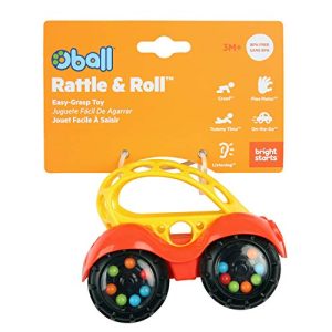 Bright Starts Easy Grasp Push Vehicle Toy - Ages 3 Months +, Rattle & Roll Buggie, Red