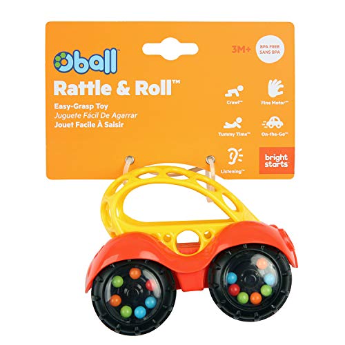 Bright Starts Easy Grasp Push Vehicle Toy - Ages 3 Months +, Rattle & Roll Buggie, Red