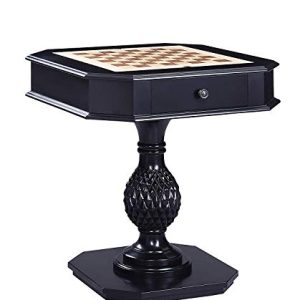 Benjara Wooden Table with Reversible Game Tray, Black