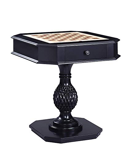Benjara Wooden Table with Reversible Game Tray, Black