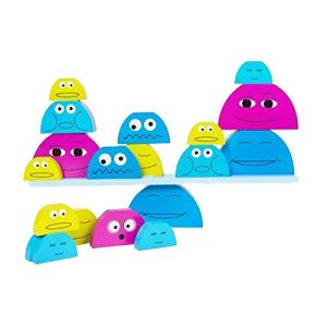 BuitenSpeel Toys GA194 Buddies Wooden Balancing and Stacking Game, Blue/Green/Purple
