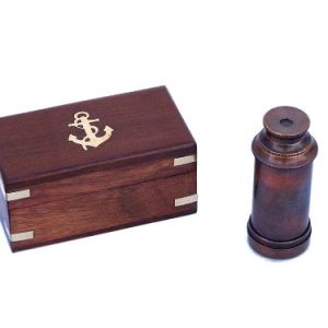 Hampton Nautical Scout's Antique Copper Spyglass 7" Telescope with Rosewood Box, Copper