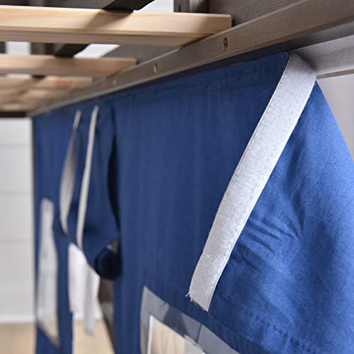 Max & Lily 180213-002-022 Low Loft with Slide, Twin, White, Blue Curtain
