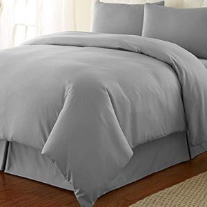 Tektrum 3 Piece 3pc Duvet Cover Set with Button Enclosure - 1800 Supreme Collection Super Soft Hotel Luxury Top Quality Durable 100 GSM Brushed Microfiber, Wrinkle & Fade Resistant - Grey, Queen Size