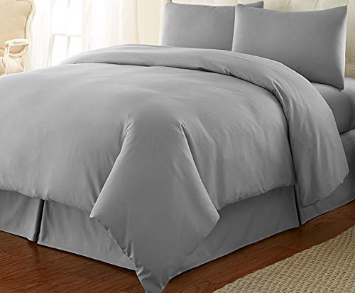 Tektrum 3 Piece 3pc Duvet Cover Set with Button Enclosure - 1800 Supreme Collection Super Soft Hotel Luxury Top Quality Durable 100 GSM Brushed Microfiber, Wrinkle & Fade Resistant - Grey, Queen Size