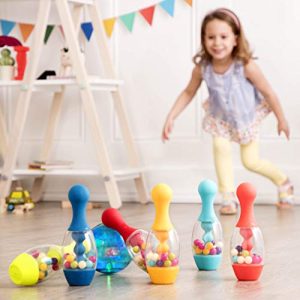 B. Toys – Let's Glow Bowling! – Multicolored Six Pin Toy Bowling Set with Flashing Light-Up Ball & Carrying Caddy for Kids Ages 2+
