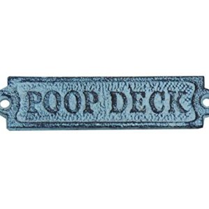 Hampton Nautical Rustic Light Blue Whitewashed Cast Iron Poop Deck Door Sign 6" - Metal Wall Plaque
