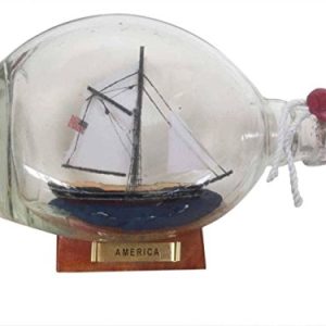 Hampton Nautical America Sailboat in A Glass Bottle, 7"