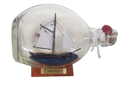 Hampton Nautical America Sailboat in A Glass Bottle, 7"