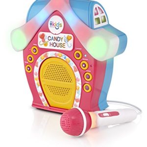 Singing Machine Kids Candy House Portable Bluetooth Sing-Along Speaker with LED Lit Microphone and Rooftop (SMK470)