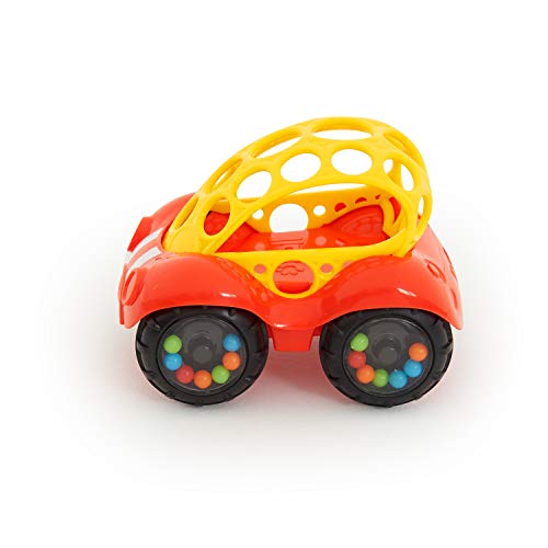 Bright Starts Easy Grasp Push Vehicle Toy - Ages 3 Months +, Rattle & Roll Buggie, Red