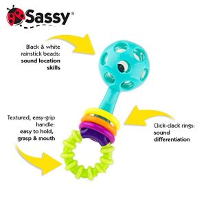 Sassy Peek-a-Boo Beads Rattle | Developmental Toy with High Contrast Colors | Flexible, Soft Plastic | for Ages Newborn and Up