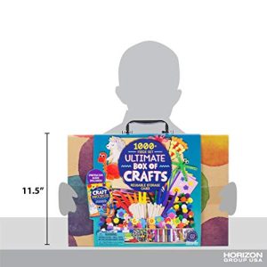 Horizon Group USA 1000+ Pieces Ultimate Box OF Crafts, Includes Foam Sheets,Stickers,Feathers,Glitter Glue, Pipe Cleaners,Wood Sticks,Pom Poms,Gemstones,Friendship Thread,Beads,Sequins,Scissors & More