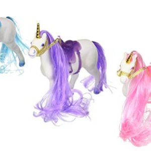 Princess Club Flocked Unicorn 5” Figures 3 Piece Set w/ Saddles