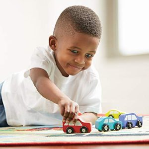 Melissa & Doug Round the Town Road Rug & Car Set (Cars & Trucks, Safe for All Floors, 4 Wooden Cars, 36” W x 39"L, Great Gift for Girls and Boys – Best for 3, 4, 5, 6, 7 and 8 Year Olds)