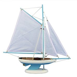 Hampton Nautical Wooden Bermuda Sloop Light Blue Model Sailboat Decoration 17" - Model Ship - Nautical Home Decorating Toy Figure