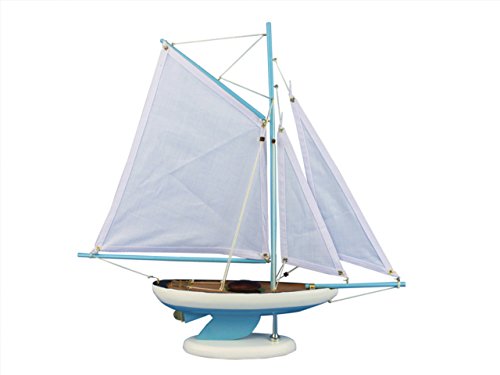 Hampton Nautical Wooden Bermuda Sloop Light Blue Model Sailboat Decoration 17" - Model Ship - Nautical Home Decorating Toy Figure