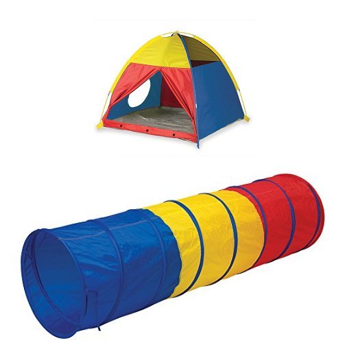 Pacific Play Tents Tri-Color Dome Tent and Tunnel, 2 Piece Bundle, 48” x 48” x 42” Tent and 6 Foot Tunnel
