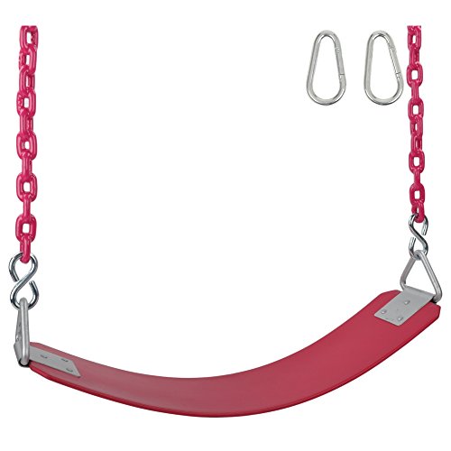 Swing Set Stuff Inc. Commercial Rubber Belt Seat with 8.5'. Coated Chain & SSS Logo Sticker Commercial Rubber Coated Chain, Pink