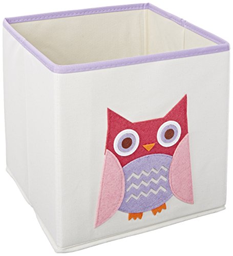 Whitmor Kids Canvas Collapsible Cube-10 x 10 x 10 inches, Pink, Owl Collection
