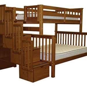 Bedz King Stairway Bunk Beds Twin over Full with 4 Drawers in the Steps, Espresso