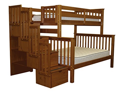 Bedz King Stairway Bunk Beds Twin over Full with 4 Drawers in the Steps, Espresso
