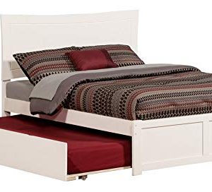 Atlantic Furniture Metro Platform Bed with Flat Panel Footboard and Twin Size Urban Trundle, Full, White