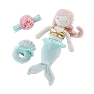 Baby Aspen Mia The Mermaid Plush Gift Set | Ultra Soft Stuffed Animal Mermaid, Baby Headband & Plush Seashell Rattle