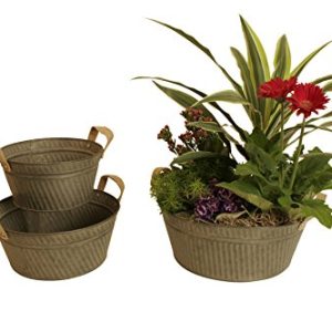 Wald Imports Rustic Gray Metal Rustic Round Beverage Tub Assortment W/Burlap Handles, Set of 3