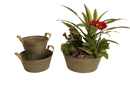Wald Imports Rustic Gray Metal Rustic Round Beverage Tub Assortment W/Burlap Handles, Set of 3