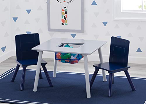 Delta Children Kids Table & Chair Set with Storage (2 Chairs Included), Grey/Blue