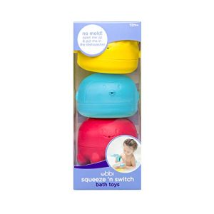Ubbi Squeeze and Switch Silicone Mold Free Bath Toys for Toddlers and Baby
