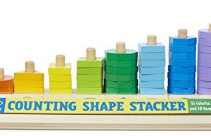 Melissa & Doug Counting Shape Stacker (Wooden Educational Toy with 55 Shapes and 10 Number Tiles)