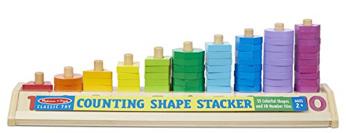 Melissa & Doug Counting Shape Stacker (Wooden Educational Toy with 55 Shapes and 10 Number Tiles)