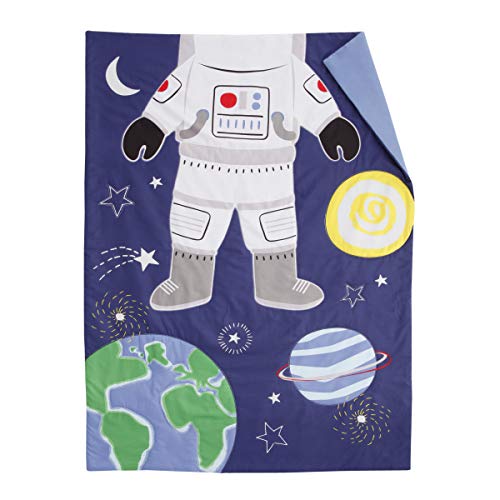 Everything Kids Glow in The Dark 4 Piece Toddler Bed Comforter Set, Space Astronaut, Navy/Green/Yellow/White