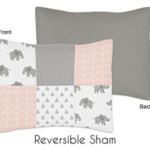 Sweet Jojo Designs Blush Pink, Grey and White Watercolor Elephant Safari Girl Twin Kid Childrens Bedding Comforter Set - 4 Pieces