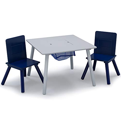 Delta Children Kids Table & Chair Set with Storage (2 Chairs Included), Grey/Blue