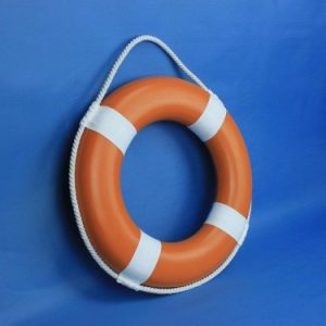 Hampton Nautical Orange Painted Lifering with White Bands, 15"