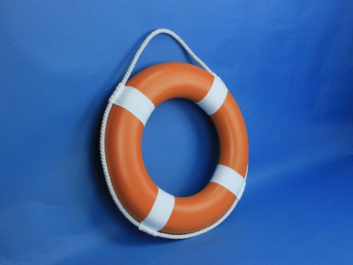 Hampton Nautical Orange Painted Lifering with White Bands, 15"