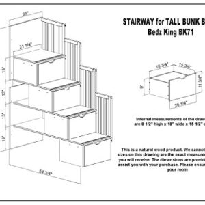 Bedz King Stairway Bunk Beds Full over Full with 4 Drawers in the Steps and 2 Under Bed Drawers, Espresso