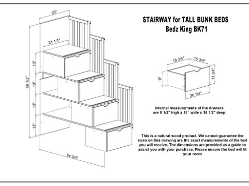 Bedz King Stairway Bunk Beds Full over Full with 4 Drawers in the Steps and 2 Under Bed Drawers, Espresso