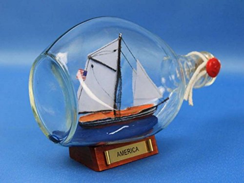Hampton Nautical America Sailboat in A Glass Bottle, 7"
