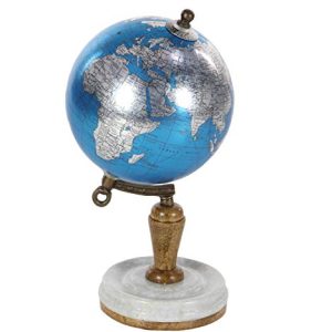 Deco 79 94475 Blue Marble and Resin Globe, 10" x 5", Silver/White/Brown