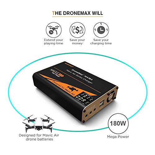 Energen DroneMax MA18A Drone Battery Charger, DJI Mavic Air Accessories, Intelligent Fast Multi Battery Charging Hub Station (Charge 3 Batteries & 2 USB Ports Simultaneously)