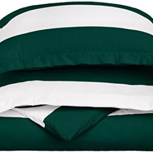 Cabana Stripe Kids Wrinkle Resistant Cotton Blend 600 Thread Count Full/Queen 3-Piece Duvet Cover Set, Hunter Green